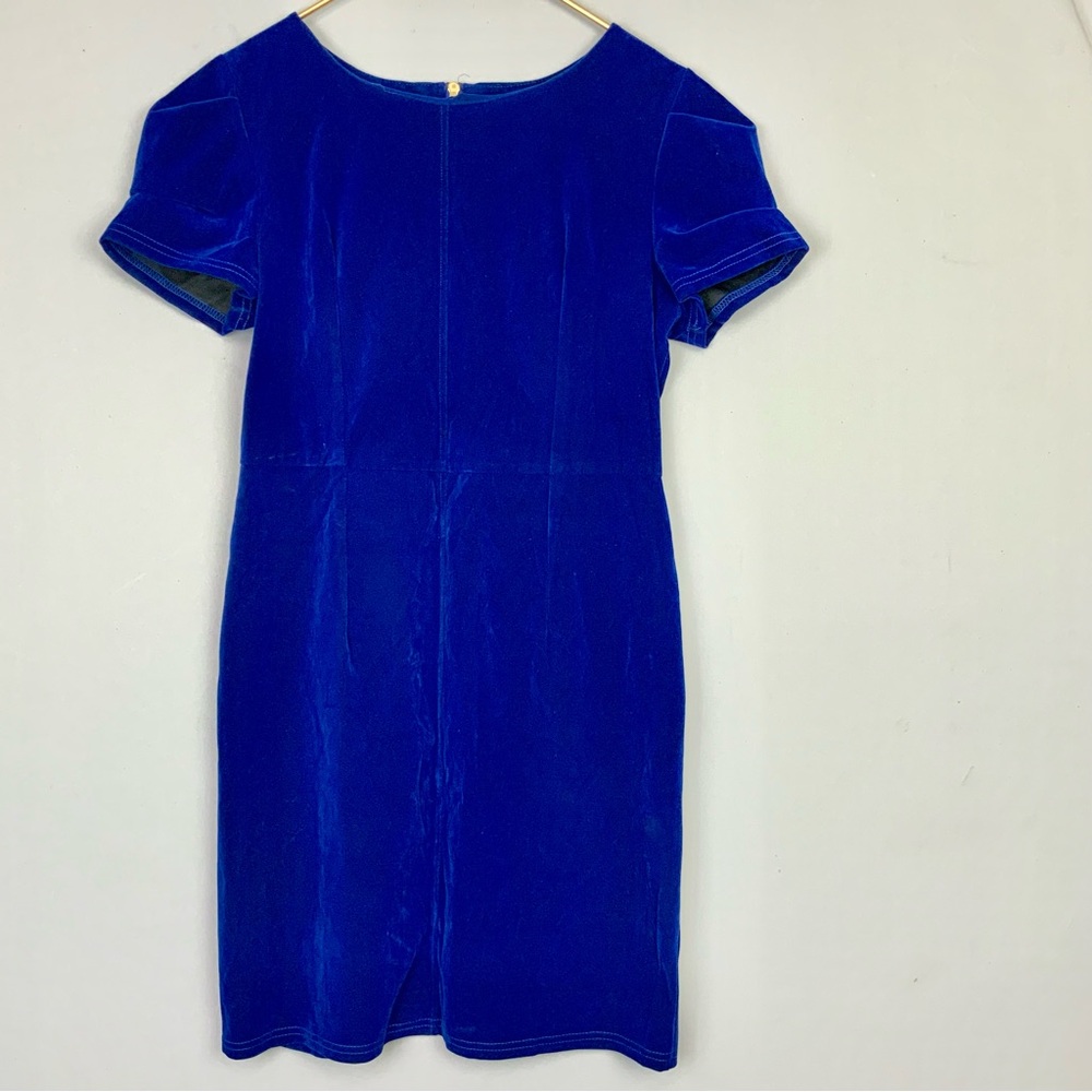 Eros Apparel Sz Medium Royal Cobalt Blue Velvet Puff Sleeve Shift Dress Zipper